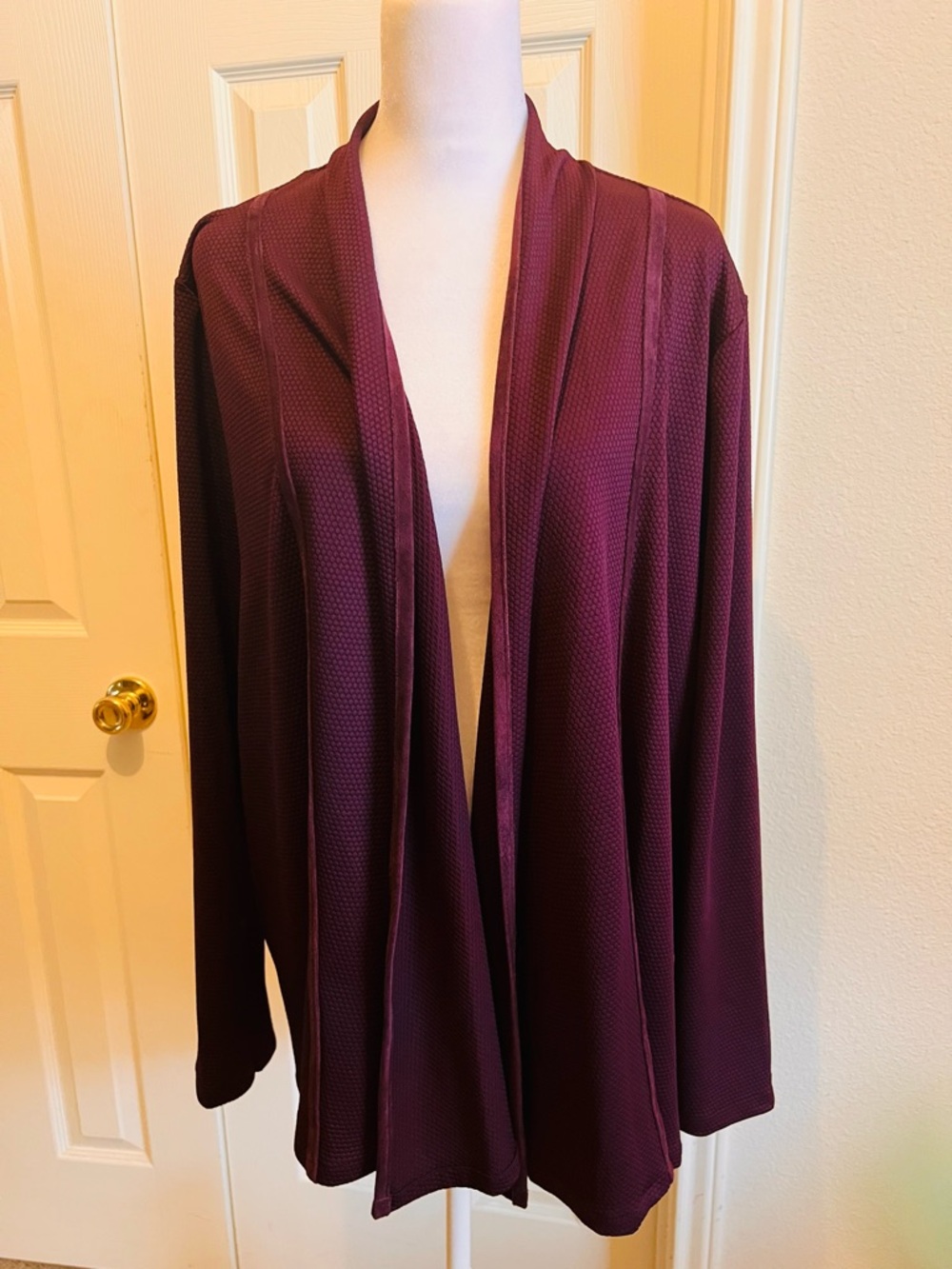 Calvin Klein  NWOT size L Open Front Drape Cardigan in Deep Plum
